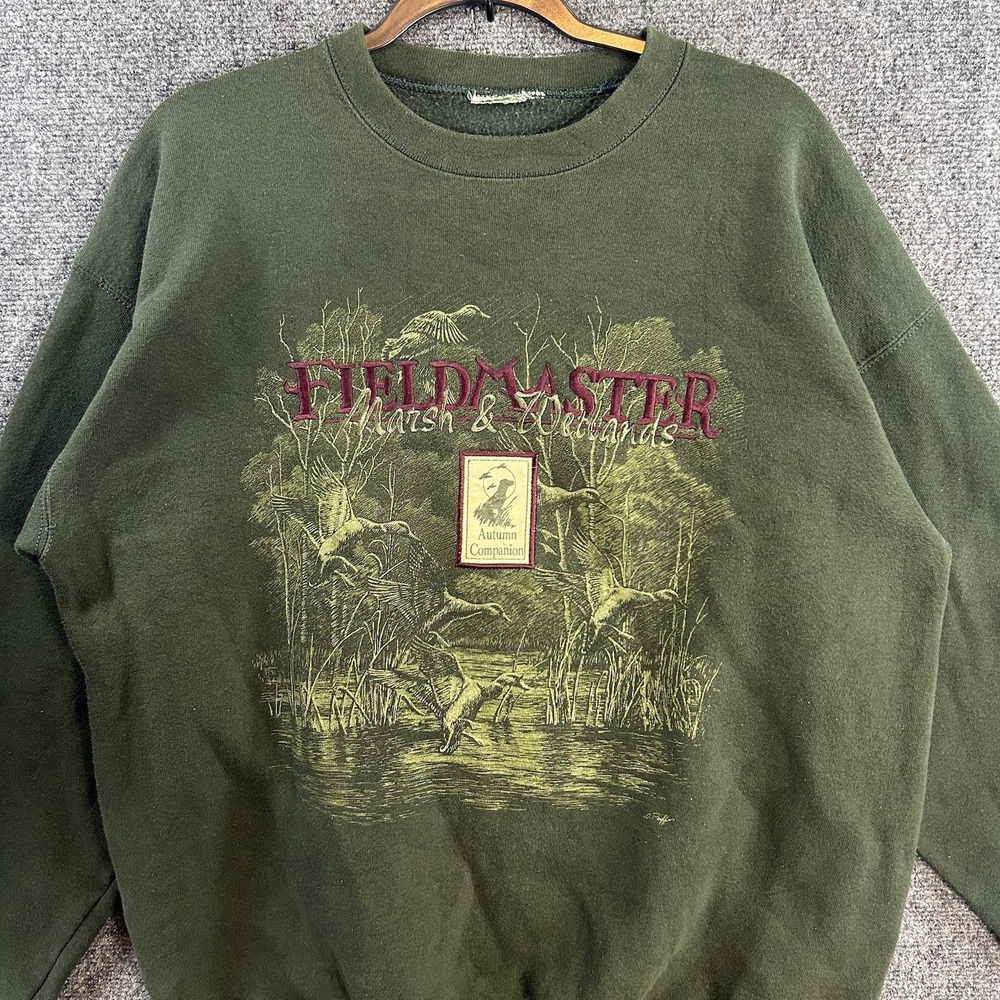 Vtg 90s Fieldmaster Sweatshirt XL Duck Mallard Nature Hunting Green USA Made Y2K